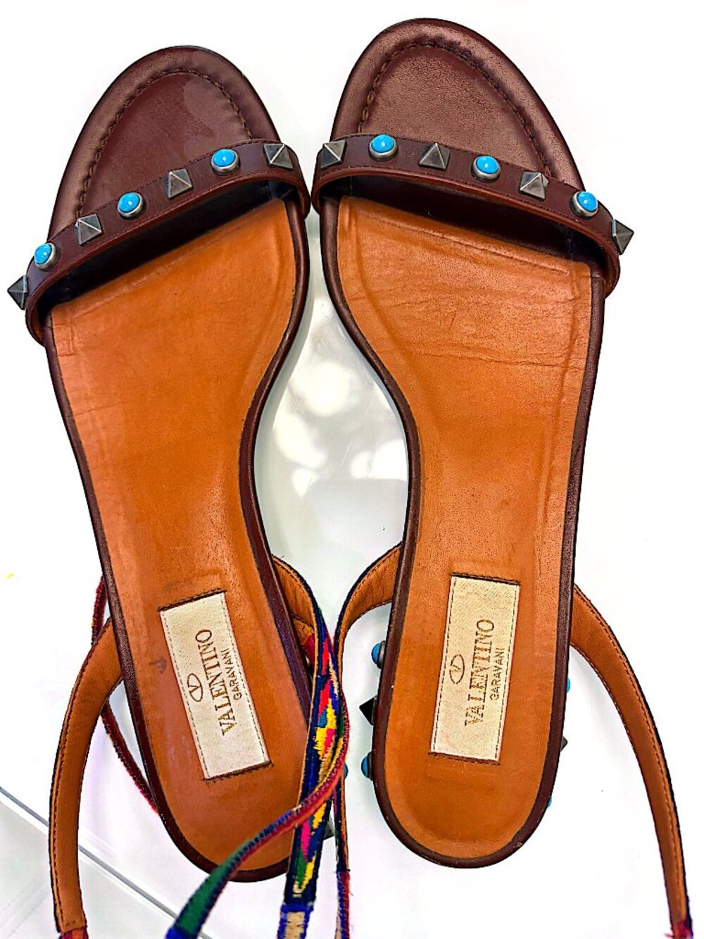 Valentino Garavani Turquoise Ankle Wrap Sandals 37.5